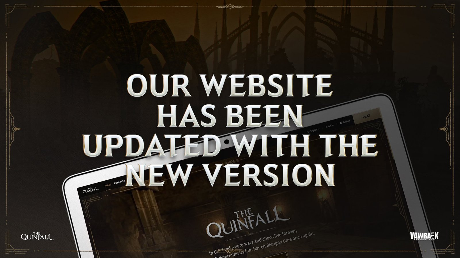 Tela de update do novo site do MMORPG The Quinfall