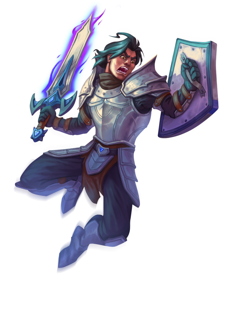 Personagem Ravendawn com espada e escudo