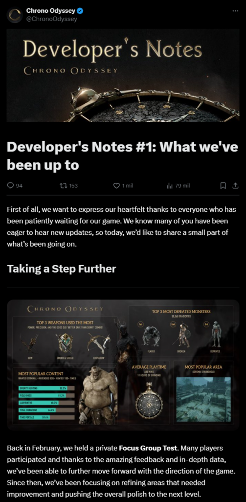 Chrono Odyssey: Detalhes do Developer's Notes